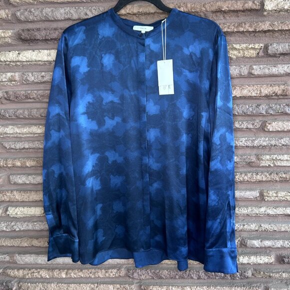 Vince Winter Tie Dye Silk Blouse In Hydra, Navy, Size 14 NWT $345 - Picture 10 of 11